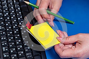 Hands Pointing Pressing Computer Keyboard Keys Typewriting New Ideas. Fingers Tapping Typing Fresh Thoughts Using