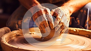 The hands of a potter at work