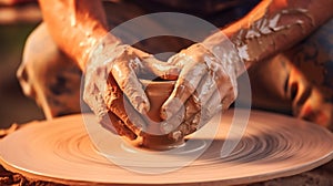 The hands of a potter at work