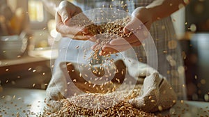 The hands pouring grains.AI generated image