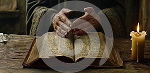 Hands in Prayer Over an Open Bible