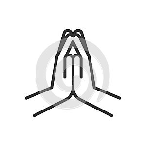 Hands praying icon. Vector thin line illustration. Religious gesture sign. Folded hands for different culture meanings