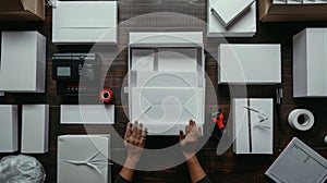 The hands prepare a package.AI generated image