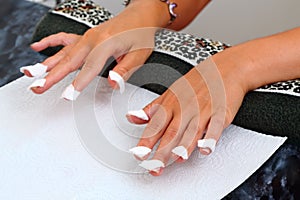 Hands prepared to professional manicure