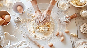Hands Kneading Dough on Table.AI generated image