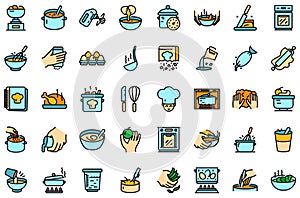 Hands preparing foods icons set vector flat