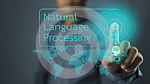 Hands are pressing brain virtual screens to enable natural language processing or NLP