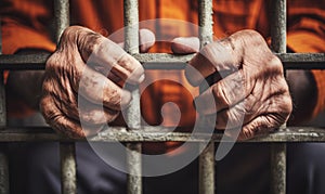 Hands of a prisoner on the bars of a jail cell. Crime and punishment