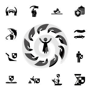 Hands protect the person icon. Detailed set of insurance icons. Premium quality graphic design sign. One of the collection icons f