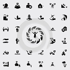 Hands protect the personicon. insurance icons universal set for web and mobile