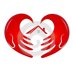 Hands protecting a house logo