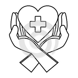 hands protecting medical heart with cross