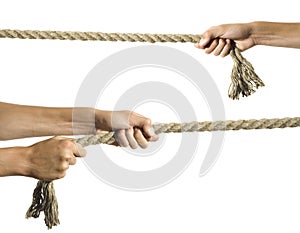 Hands pull a rope