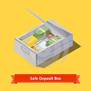 Hands putting money and valuables to a deposit box