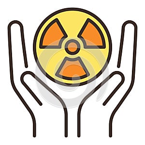 Hands with Radiation sign vector colored icon or logo element