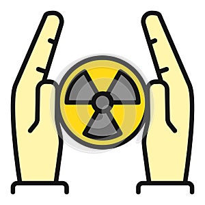 Hands and Radiation symbol vector Radioactive colored icon or sign