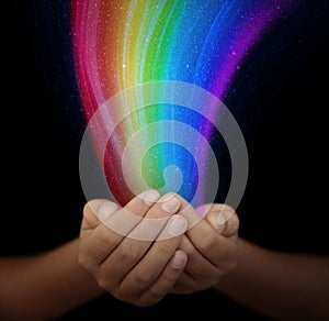 Hands with rainbow