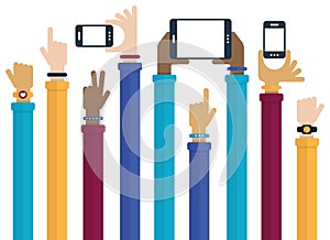 Hands Raised with Mobile Devices