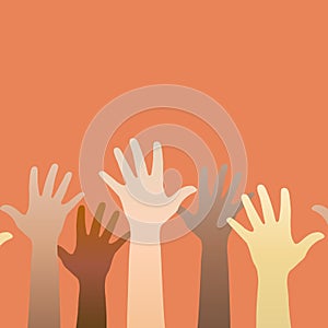 Hands raised up. Concept of volunteerism, multi-et