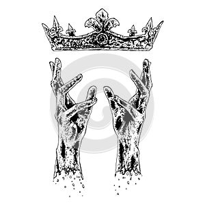 hands reaching for crown