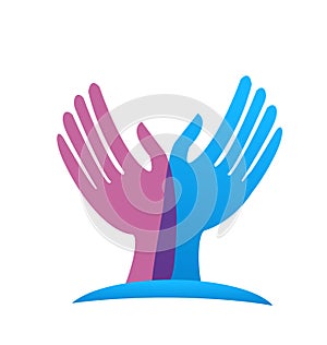 Hands reaching out for help, charity, icon vector symbol