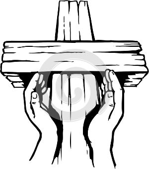 Hands Reaching Up to Cross Illustration