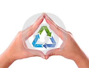 Hands with recycle arrow symbol