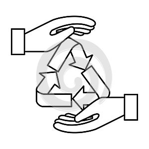Hands with recycle arrows symbol photo