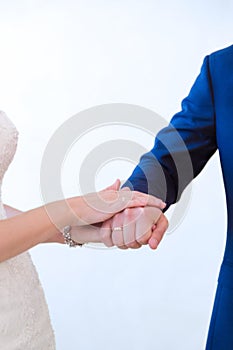 Hands with rings of the bride and groom