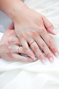 Hands with rings of a wedding couple