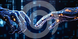 Hands of robot touching on big data network connection, Artificial intelligence technology