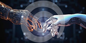 Hands of robot touching on big data network connection, Artificial intelligence technology