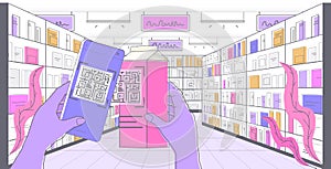 hands scanning QR code on milk package electronic digital technology definition of product