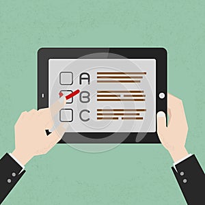 Hands with a select choice on tablet
