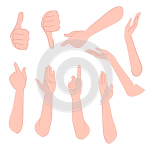 Hands set vector illustration cartoon flat design