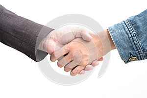 Hands shake of businessmen  on isolated white background.  Business and success concept, Front view