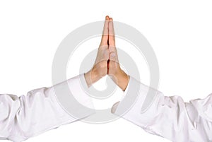 Hands with shirts give a five