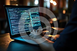 Hands-showing Coding programmer, a software engineer working on a laptop with javascript
