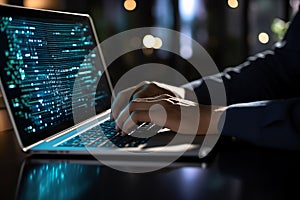 Hands-showing Coding programmer, a software engineer working on a laptop with javascript