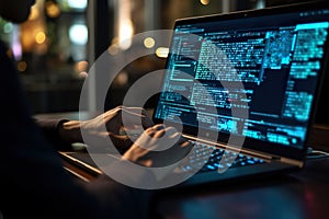 Hands-showing Coding programmer, a software engineer working on a laptop with javascript