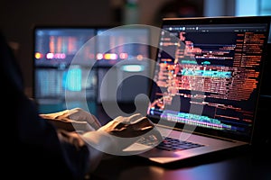 Hands-showing Coding programmer, a software engineer working on a laptop with javascript