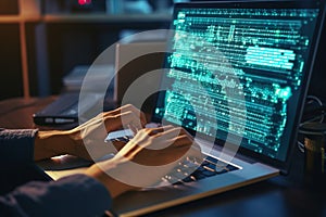 Hands-showing Coding programmer, a software engineer working on a laptop with javascript