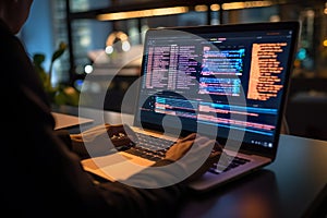 Hands-showing Coding programmer, a software engineer working on a laptop with javascript
