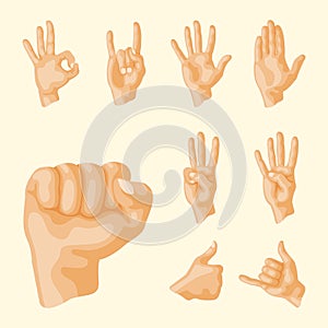 Hands deaf-mute different gestures human arm people communication message vector illustration. photo