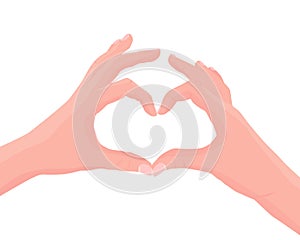 Hands showing heart shape gesture. Love, romantic relationship concept. Illustration in flat style.