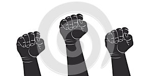 Hands signs. Hands clenched into a fist. Teamwork hands, voting hands. Vector illustration