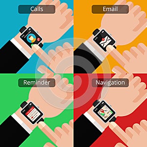 Hands with smartwatch and unread message