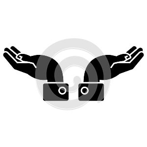 Hands support icon, vector illustration, black sign on isolated background