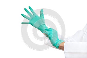 Hands in surgical gloves