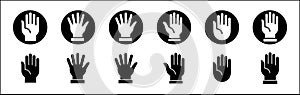 Hands symbol collection. Palm hand icons. Hand button icon. Hands icon symbol of participate, volunteer, stop, vote. Vector stock photo